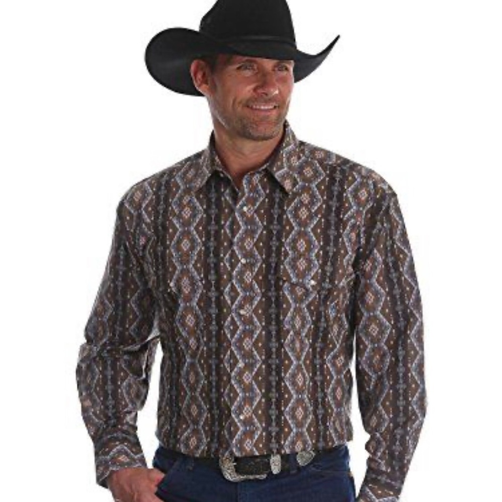 Men's Wrangler Checotah Aztec Pearl Snap Long Sleeve Shirt